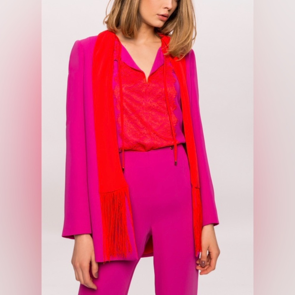 NISSA Vibrant Pink and Red Women's Jacket With Fringes - Picture 5 of 16